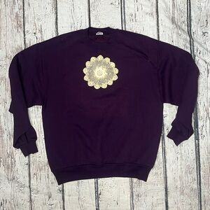 Vintage 80s Floral Flower Maroon Crewneck Jumper Sweatshirt